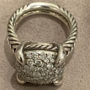 David Yurman Sterling Silver Chatelaine 14mm  Pave Diamond Ring